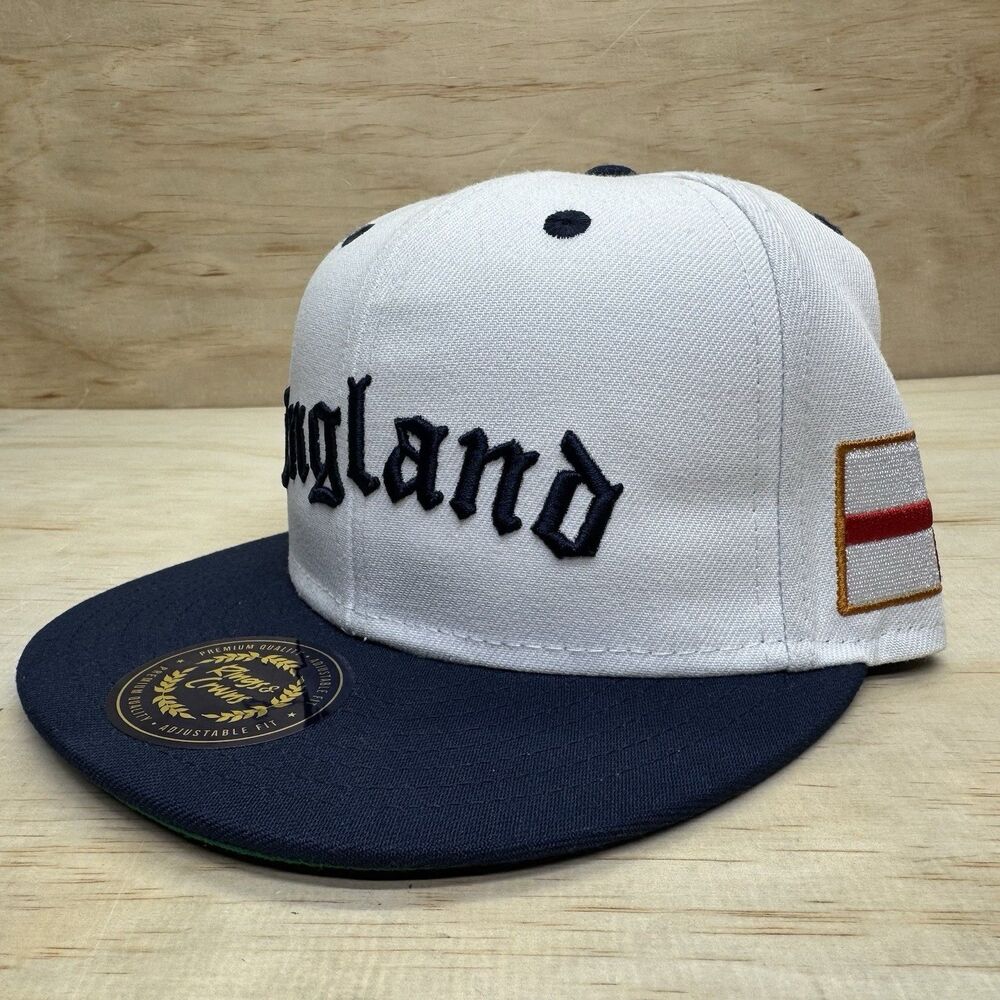 NEW England Rings Crwns Country Pride Three Lions Snapback Cap Hat White Blue - Picture 5 of 11